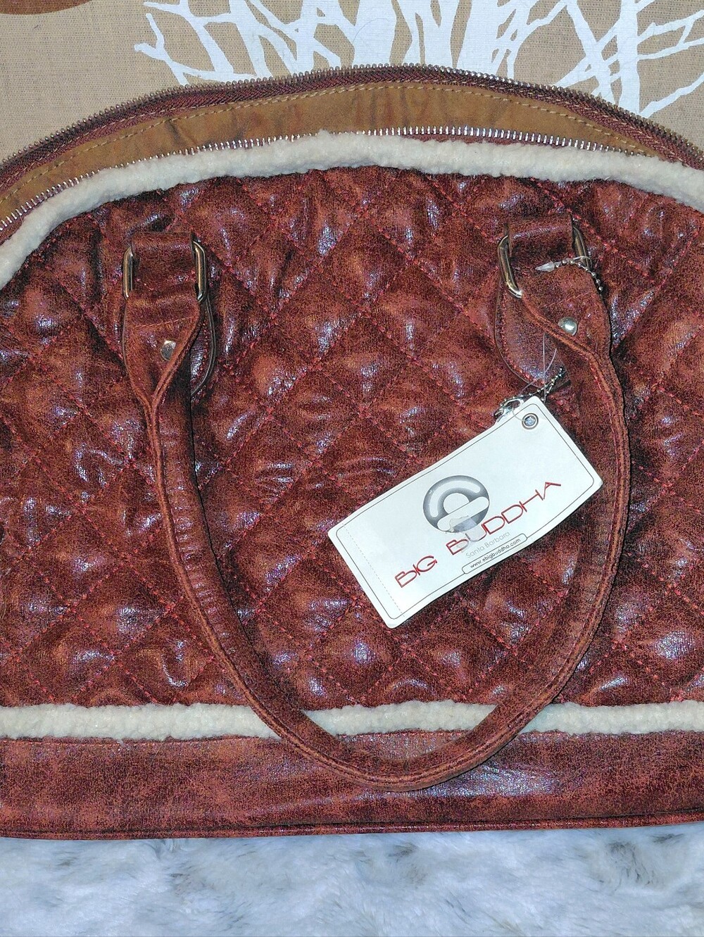Big Buddha Quilted Satchel Faux Leather & Sherpa Vegan